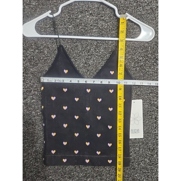 Aura M/L Juniors Women's Stretch Black Pink & Gold Hearts Tank Top Shirt NWT - Picture 5 of 6